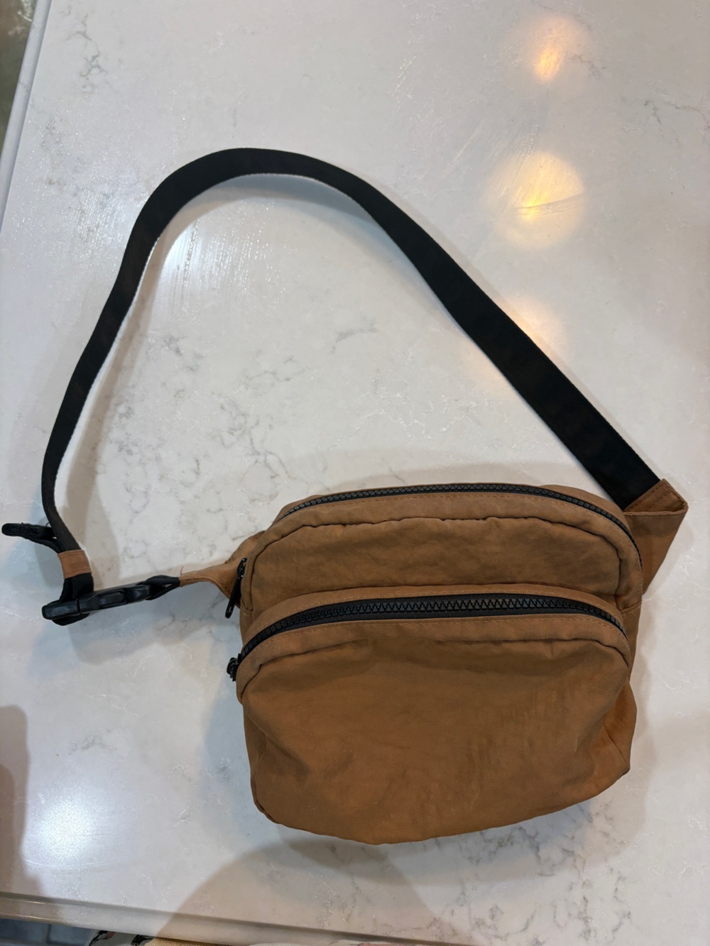 BAGGU Tan Crossbody Sling Bag with Black Strap